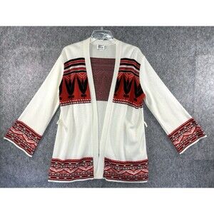 Vintage 70s Orange Southwest Aztec Boho Knitted Cardigan Sweater Size XL